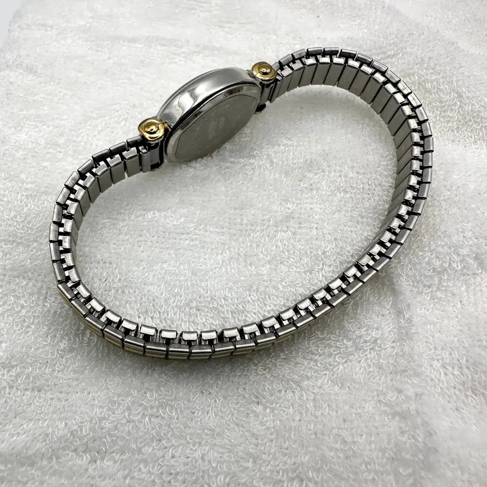 Oval Quartz Watch Two-Tone Silver And Gold Ladies Bracelet Hearts Pattern